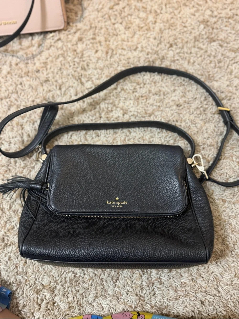 kate spade Black Pebbled Leather Crossbody with Gold Hardware